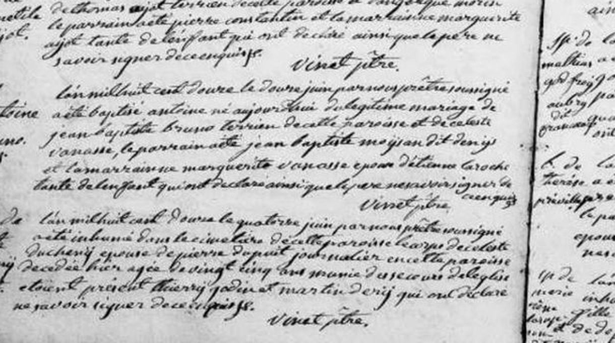 The original 1812 parish register entry for Antoine's baptism, in French